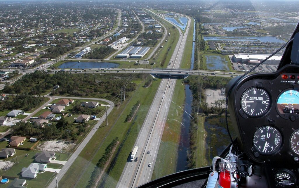 helicopter view of road